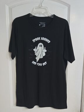 Hand Crafted Black Graphic 'Spook Around' Tee Large